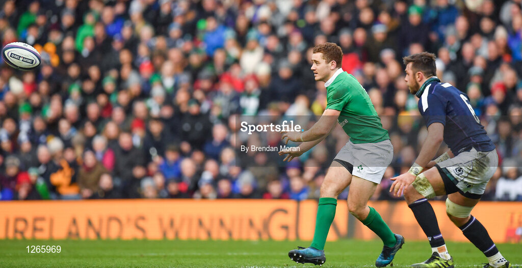 4 February 2017; Paddy Jackson of Ireland in action against Ryan Wilson of Scotland during the RBS Six Nations Rugby Championship match between Scotland and Ireland at BT Murrayfield Stadium in Edinburgh, Scotland. Photo by Brendan Moran/Sportsfile