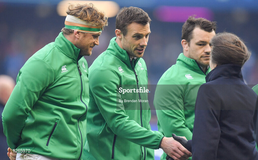 4 February 2017; The Princess Royal meets Tommy Bowe of Ireland prior to the RBS Six Nations Rugby Championship match between Scotland and Ireland at BT Murrayfield Stadium in Edinburgh, Scotland. Photo by Brendan Moran/Sportsfile