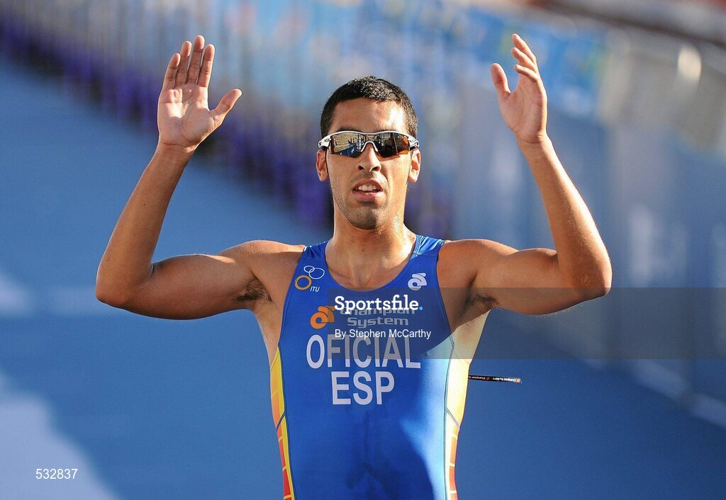 25 June 2011; Oficial Francisco, Spain, in action during the Group Sprint event. 2011 Pontevedra ETU Triathlon European Championships. Pontevedra, Spain. Picture credit: Stephen McCarthy / SPORTSFILE