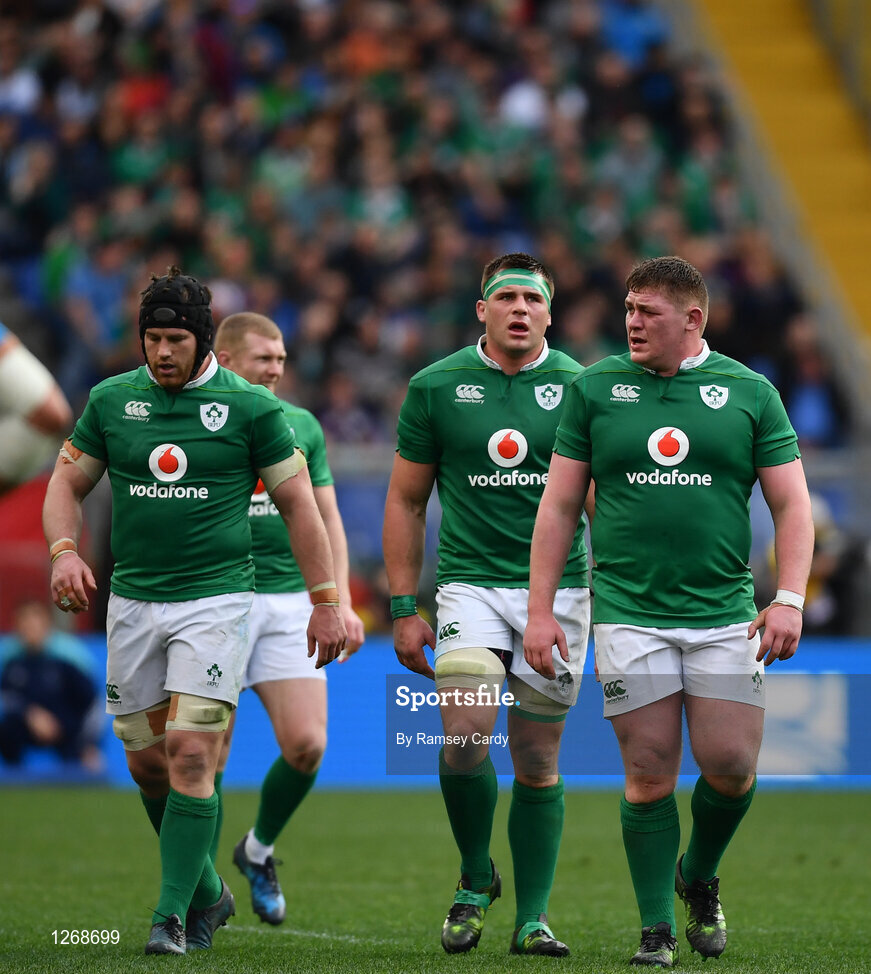 11 February 2017; Ireland's Sean O'Brien, left, CJ Stander, centre, and Tadhg Furlong during the RBS Six Nations Rugby Championship match between Italy and Ireland at the Stadio Olimpico in Rome, Italy. Photo by Ramsey Cardy/Sportsfile