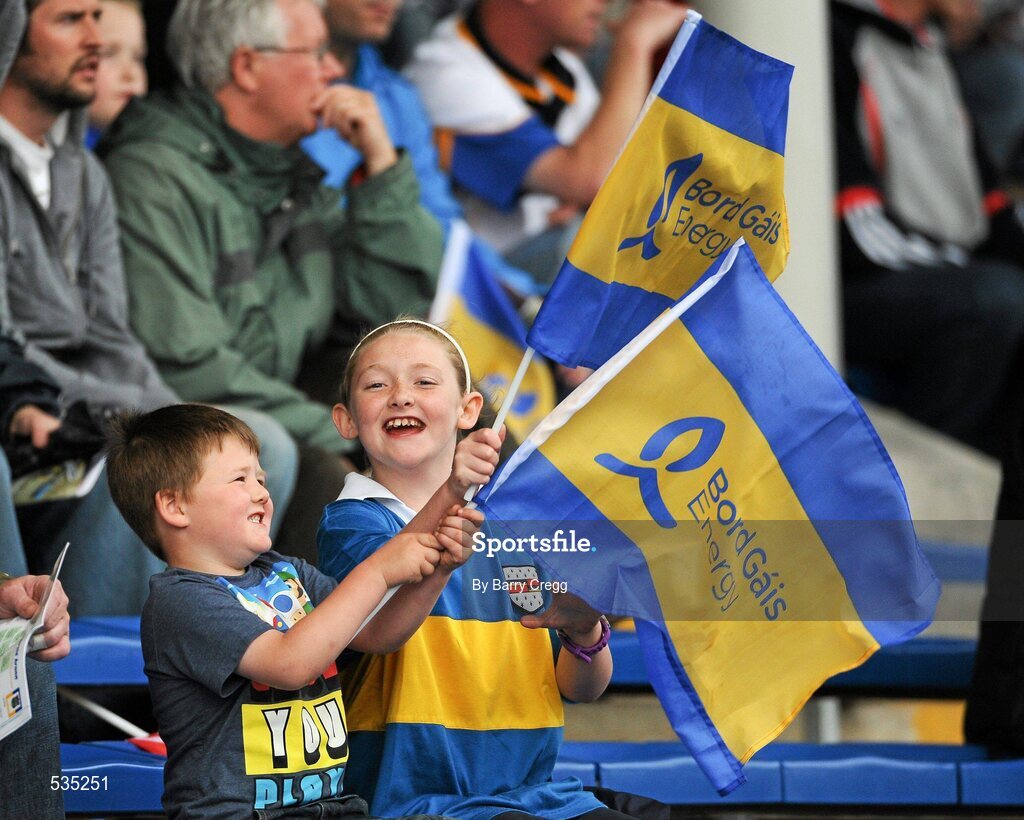 15 July 2011; Young Tipperary supporters wave their flags during the game. Bord Gáis Energy Munster GAA Hurling Under 21 Championship Semi-Final, Tipperary v Cork, Semple Stadium, Thurles, Co. Tipperary. Picture credit: Barry Cregg / SPORTSFILE
