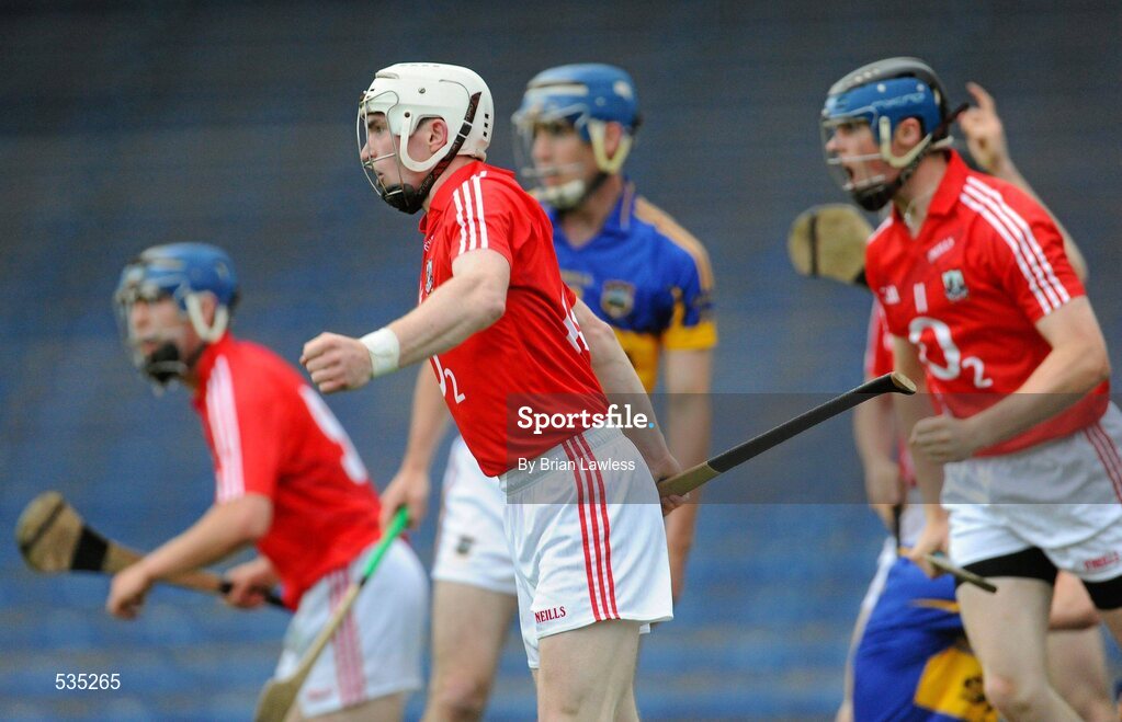 15 July 2011; Cork's Michael O'Sullivan celebrates his side's third goal. Bord Gáis Energy Munster GAA Hurling Under 21 Championship Semi-Final, Tipperary v Cork, Semple Stadium, Thurles, Co. Tipperary. Picture credit: Brian Lawless / SPORTSFILE
