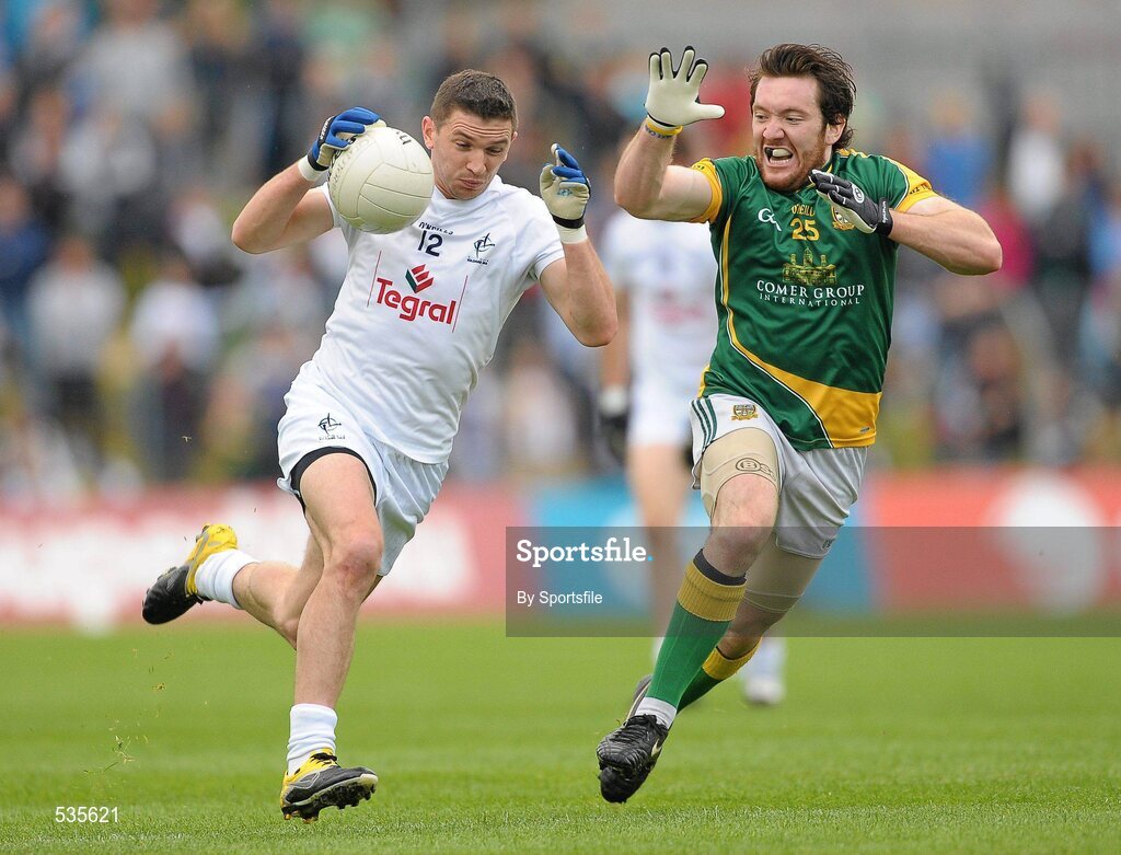 16 July 2011; Eamonn Callaghan, Kildare, in action against Michael Burke, Meath. GAA Football All-Ireland Senior Championship Qualifier, Round 3, Meath v Kildare, Pairc Tailteann, Navan, Co. Meath. Photo by Sportsfile