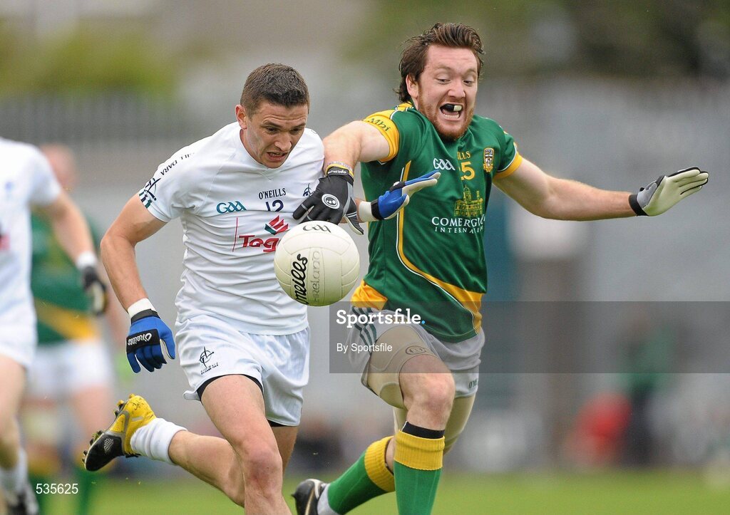 16 July 2011; Eamonn Callaghan, Kildare, in action against Michael Burke, Meath. GAA Football All-Ireland Senior Championship Qualifier, Round 3, Meath v Kildare, Pairc Tailteann, Navan, Co. Meath. Photo by Sportsfile