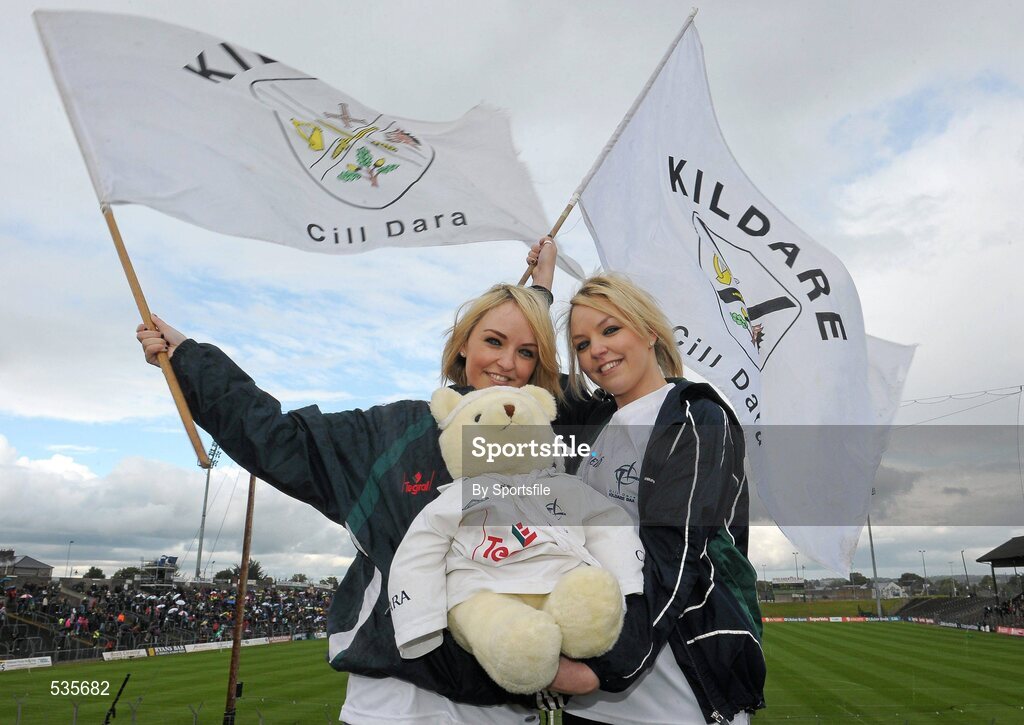 16 July 2011; Twins Emma, left, and Anne O'Brien, from Naas, Co. Kildare, at the game. GAA Football All-Ireland Senior Championship Qualifier, Round 3, Meath v Kildare, Pairc Tailteann, Navan, Co. Meath. Photo by Sportsfile