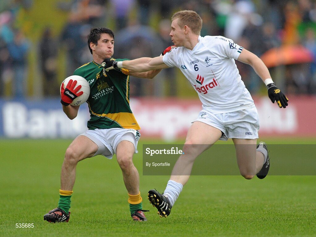 16 July 2011; Paddy Gilsenan, Meath, in action against Morgan O'Flaherty, Kildare. GAA Football All-Ireland Senior Championship Qualifier, Round 3, Meath v Kildare, Pairc Tailteann, Navan, Co. Meath. Photo by Sportsfile