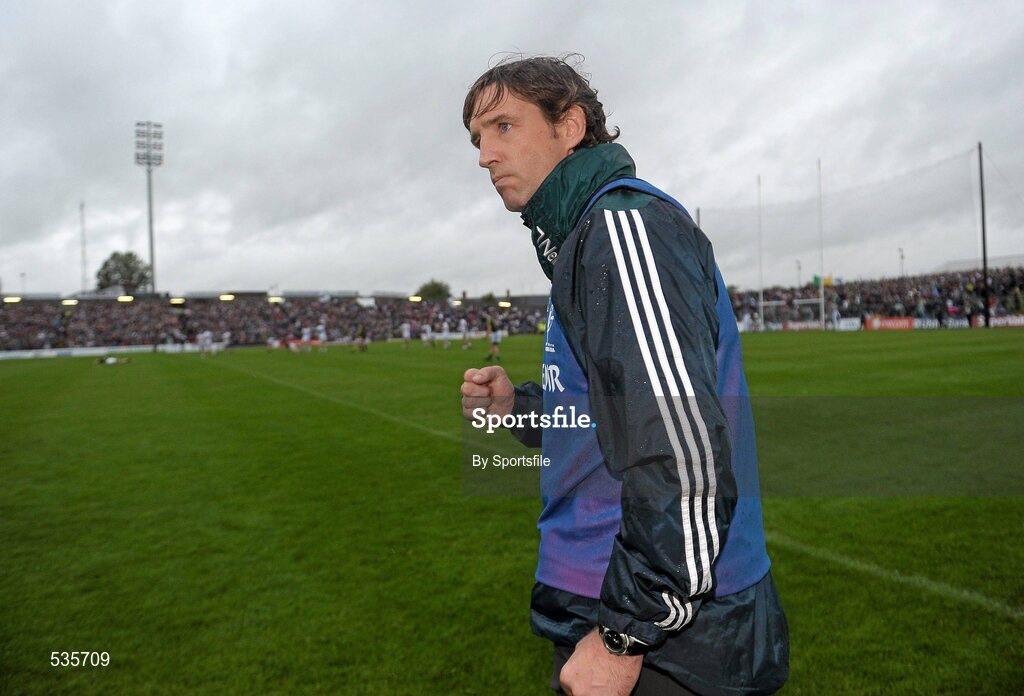 16 July 2011; Kildare manager Kieran McGeeney celebrates at the final whistle. GAA Football All-Ireland Senior Championship Qualifier, Round 3, Meath v Kildare, Pairc Tailteann, Navan, Co. Meath. Photo by Sportsfile