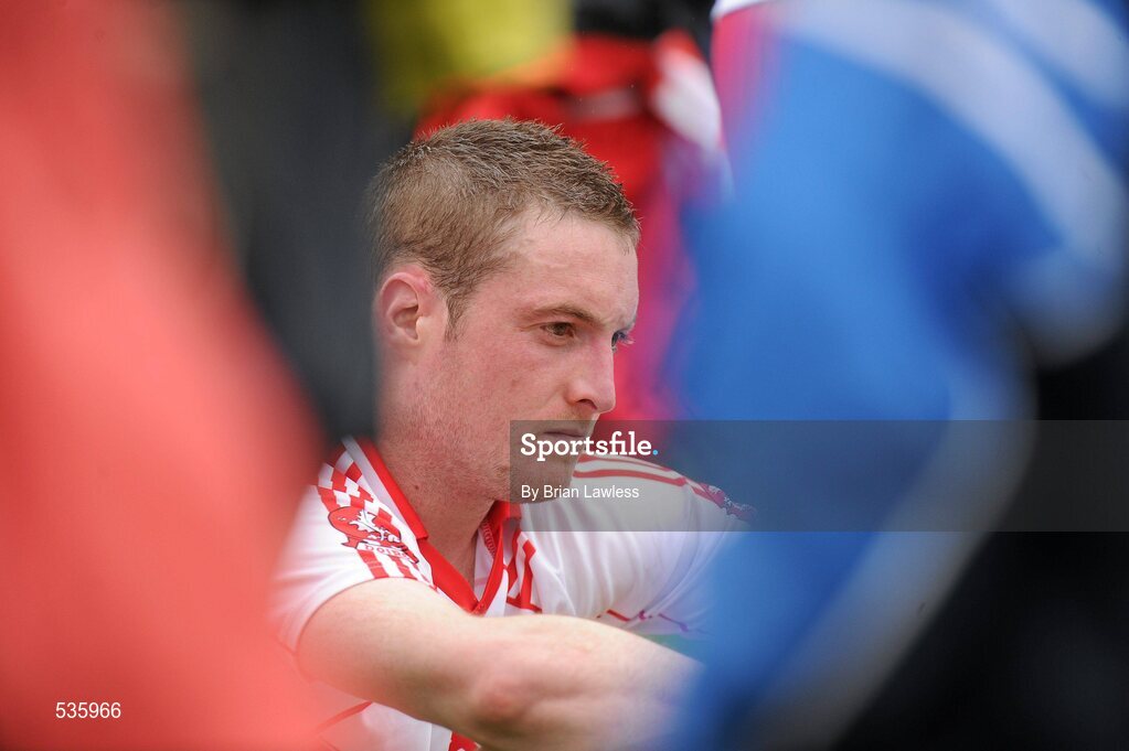 17 July 2011; Derry's Joe Diver shows his disappointment after the match. Ulster GAA Football Senior Championship Final, Derry v Donegal, St Tiernach's Park, Clones, Co. Monaghan. Picture credit: Brian Lawless / SPORTSFILE