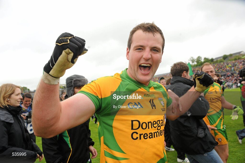 17 July 2011; Michael Murphy, Donegal, celebrates at the final whistle. Ulster GAA Football Senior Championship Final, Derry v Donegal, St Tiernach's Park, Clones, Co. Monaghan. Picture credit: Oliver McVeigh / SPORTSFILE