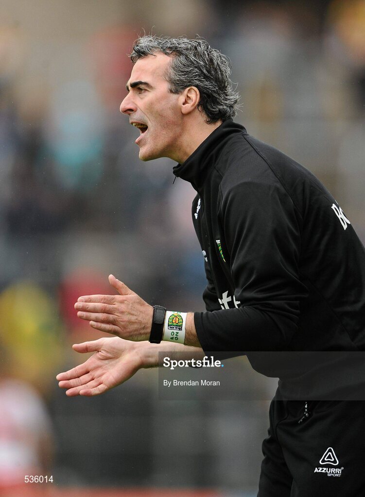 17 July 2011; Donegal manager Jim McGuinness ueges on his players during the game. Ulster GAA Football Senior Championship Final, Derry v Donegal, St Tiernach's Park, Clones, Co. Monaghan. Picture credit: Brendan Moran / SPORTSFILE