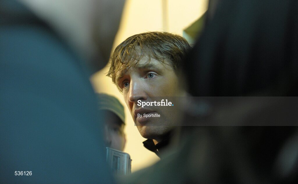 16 July 2011; Kildare manager Kieran McGeeney speaking to the media after the game. GAA Football All-Ireland Senior Championship Qualifier, Round 3, Meath v Kildare, Pairc Tailteann, Navan, Co. Meath. Photo by Sportsfile