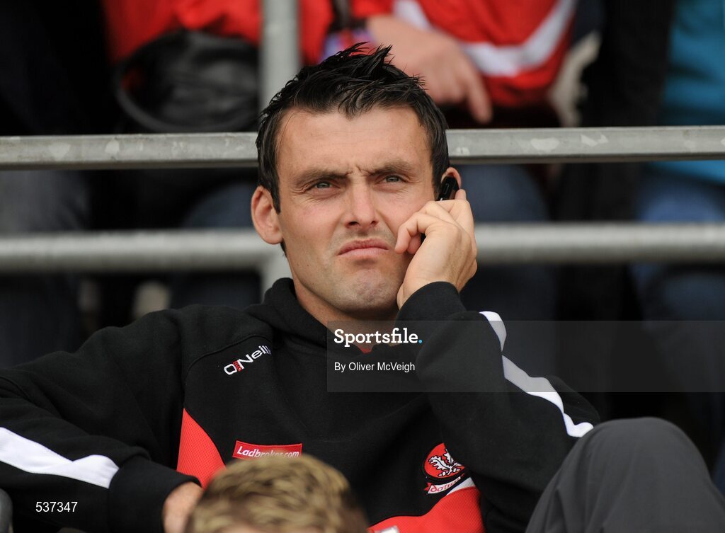 17 July 2011; The injured Eoin Bradley, Derry, watching from the stand. Ulster GAA Football Senior Championship Final, Derry v Donegal, St Tiernach's Park, Clones, Co. Monaghan. Picture credit: Oliver McVeigh / SPORTSFILE