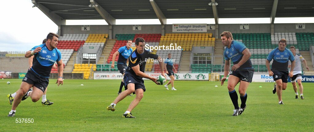 22 July 2011; Leinster's Jonathan Sexton, centre, in action against his team-mate's Cian Healy, left and Sean O'Brien during an open training session ahead of the 2011/12 season. Tallaght Stadium, Tallaght, Dublin. Picture credit: David Maher / SPORTSFILE