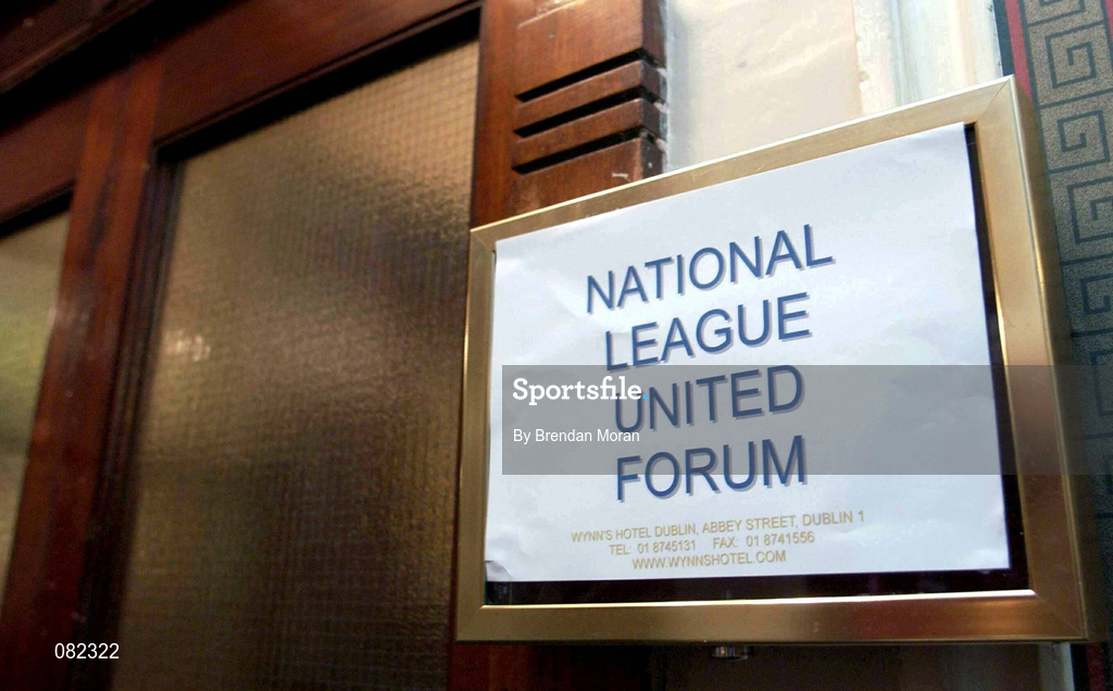 4 December 2001; A general view of entrance sign prior to the National League United Forum at Wynne's Hotel in Dublin. Photo by Brendan Moran/Sportsfile