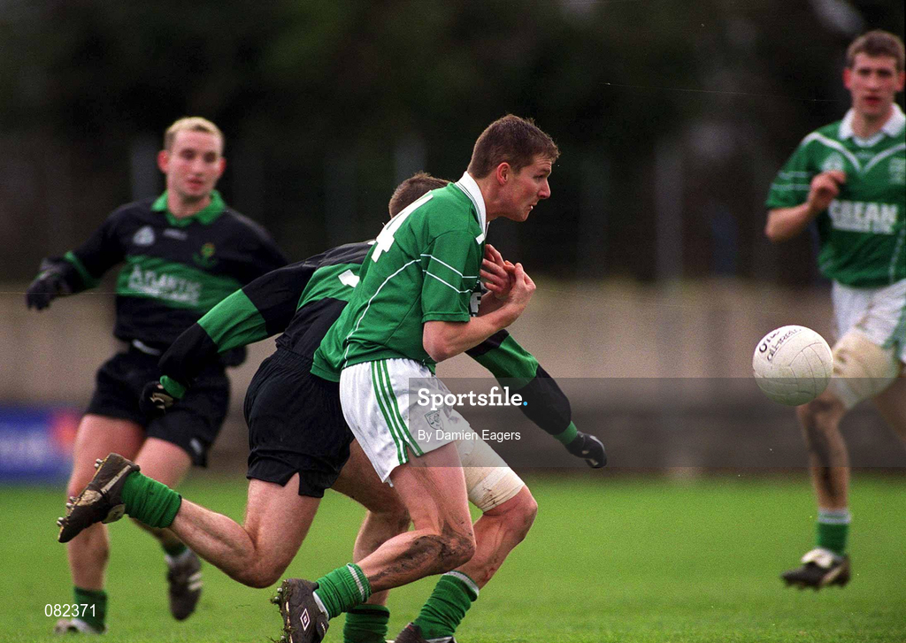 2 March 2002; Oliver Conway of Charlestown  tussles for possession with Niall Geary of Nemo Rangers during the AIB GAA Football All-Ireland Senior Club Championship Semi-Final match between Nemo Rangers and Charlestown Sarsfield at McDonagh Park in Nenagh, Tipperary. Photo by Damien Eagers/Sportsfile