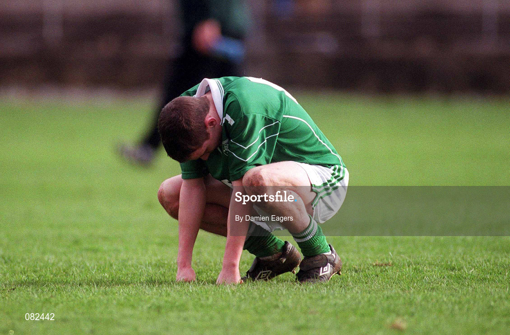 2 March 2002; Paul Mulligan of Charlestown Sarsfield following his side's defeat during the AIB GAA Football All-Ireland Senior Club Championship Semi-Final match between Nemo Rangers and Charlestown Sarsfield at McDonagh Park in Nenagh, Tipperary. Photo by Damien Eagers/Sportsfile