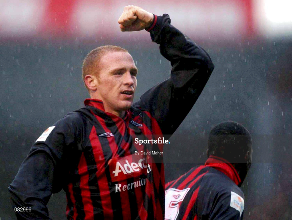 10 March 2002; Glen Crowe of Bohemians celebrates after scoring his side's winning goal during the FAI Carlsberg Cup Semi-Final match between Bohemians and Derry City at Dalymount Park in Dublin. Photo by David Maher/Sportsfile