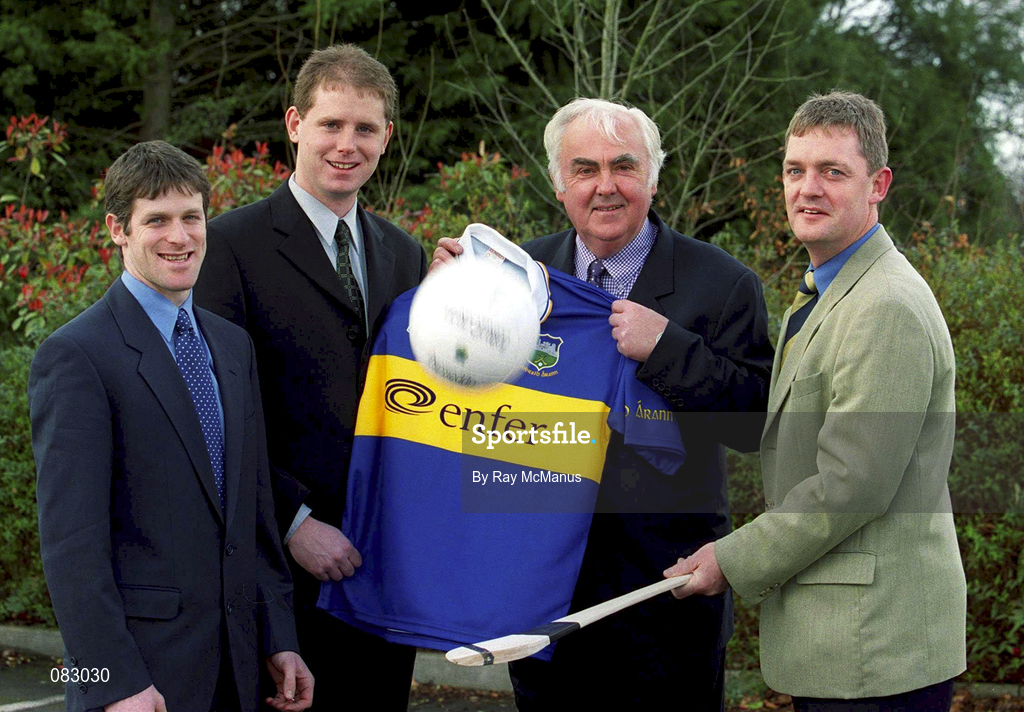 11 March 2002; ENFER today announced their sponsorship of the Tipperary Senior Football and Hurling teams. Pictured at the announcement are, from left, Willie Morrisey, captain of the Tipperary football team, Tom McGlinchey, Tipperary football manager, Michael O'Connor, Technical Director, ENFER Scientific Ltd, and Nicky English, Tipperary hurling manager. Photo by Ray McManus/Sportsfile
