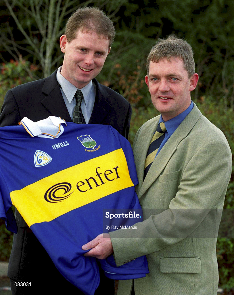 11 March 2002; ENFER today announced their sponsorship of the Tipperary Senior Football and Hurling teams. Pictured at the announcement are Tom McGlinchey, Tipperary football manager, left, and Nicky English, Tipperary hurling manager. Photo by Ray McManus/Sportsfile