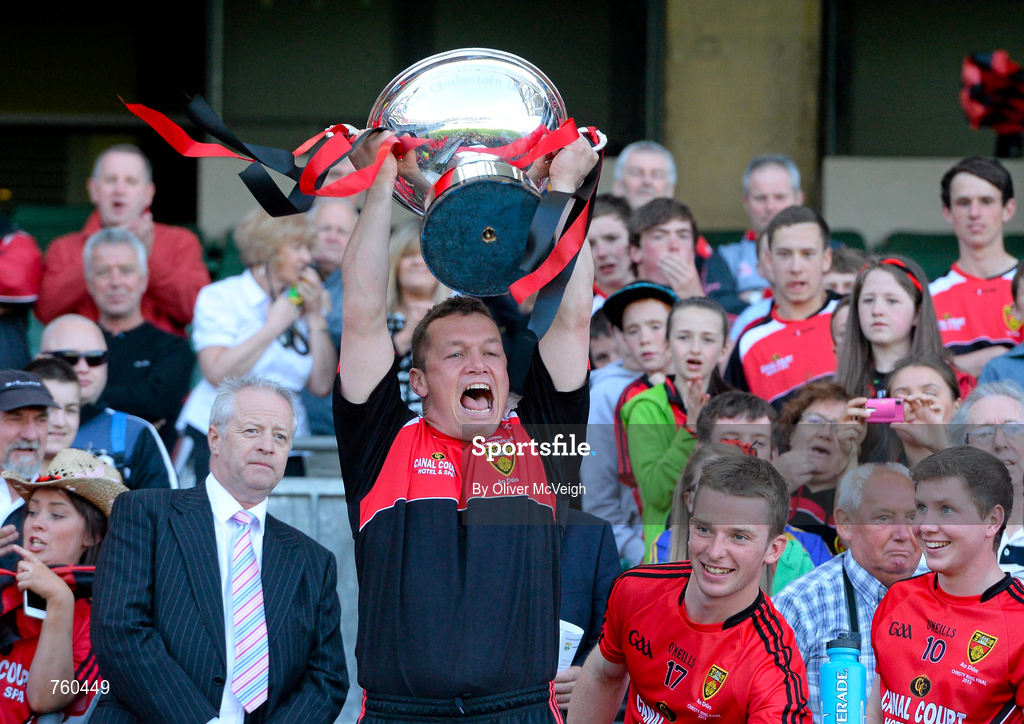 8 June 2013; Down goalkeeping coach Graham Clarke lifts the Christy Ring Cup following his side's victory during the Christy Ring Cup Final match between Kerry and Down at Croke Park in Dublin. Photo by Oliver McVeigh/Sportsfile