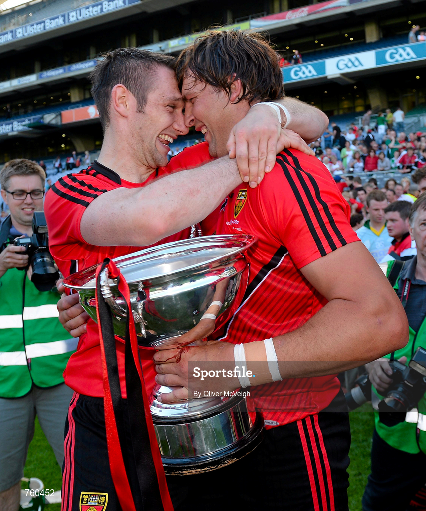 8 June 2013; Down's Kevin McGarry, left, and Gareth Johnston celebrate following their side's victory during the Christy Ring Cup Final match between Kerry and Down at Croke Park in Dublin. Photo by Oliver McVeigh/Sportsfile