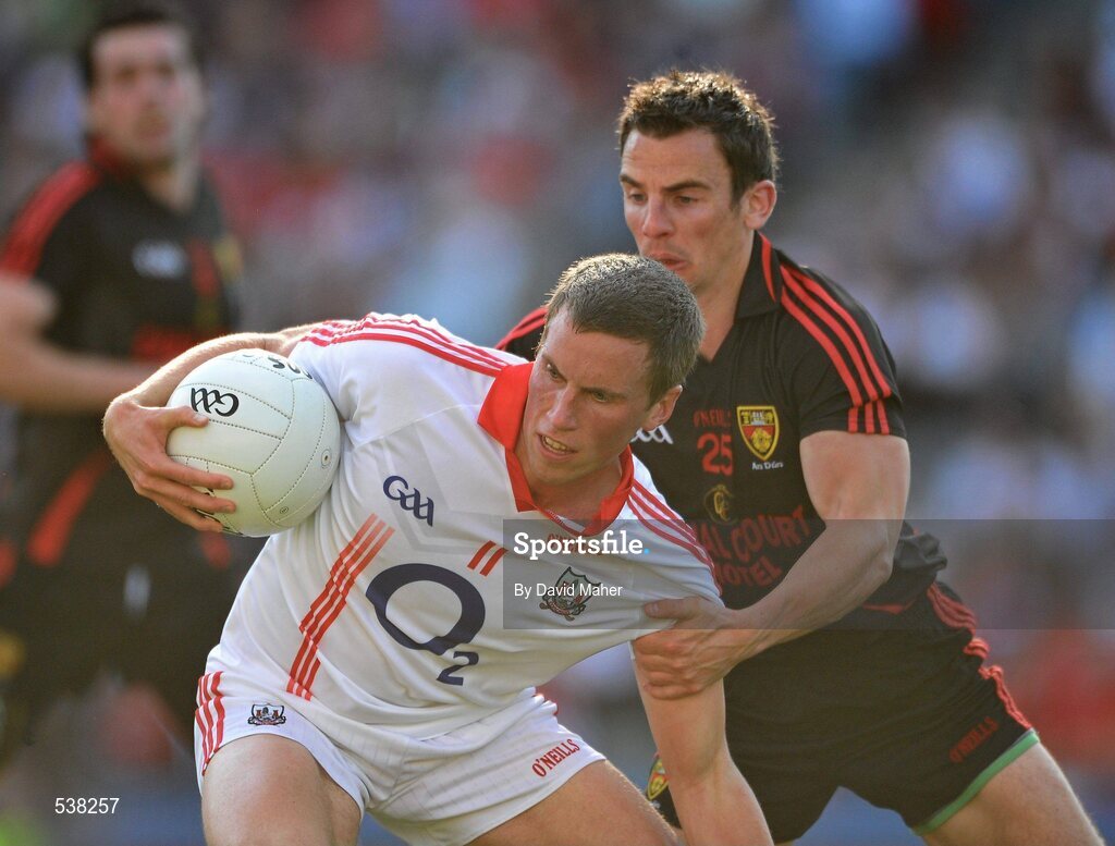 23 July 2011; Patrick Kelly, Cork, in action against Danny Hughes, Down. GAA Football All-Ireland Senior Championship Qualifier Round 4, Cork v Down, Croke Park, Dublin. Picture credit: David Maher / SPORTSFILE