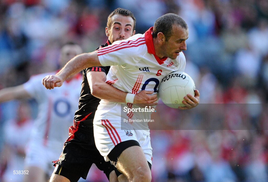 23 July 2011; John Miskella, Cork, in action against Conor Laverty, Down. GAA Football All-Ireland Senior Championship Qualifier Round 4, Cork v Down, Croke Park, Dublin. Picture credit: Brendan Moran / SPORTSFILE
