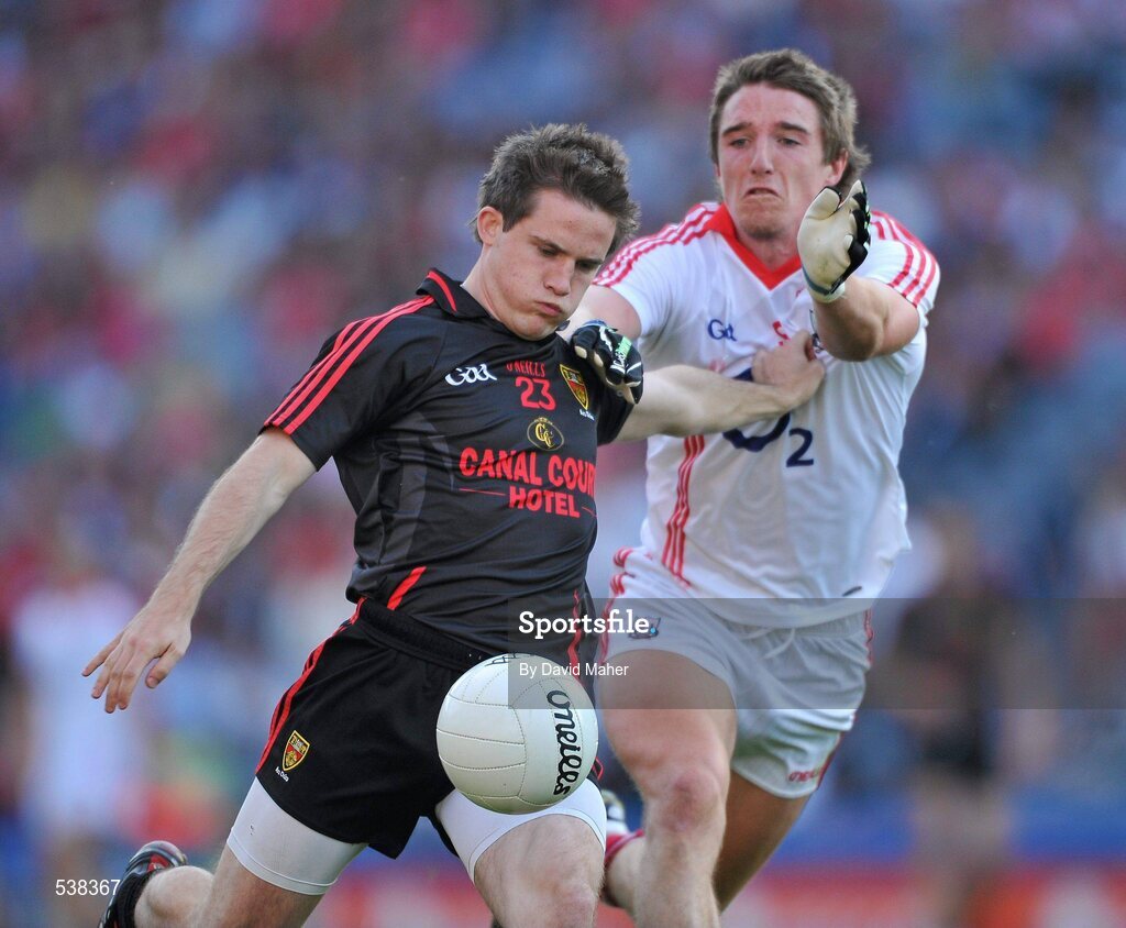 23 July 2011; Paul McComiskey, Down, in action against Aidan Walsh, Cork. GAA Football All-Ireland Senior Championship Qualifier Round 4, Cork v Down, Croke Park, Dublin. Picture credit: David Maher / SPORTSFILE