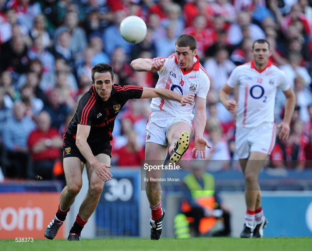 23 July 2011; Fintan Goold, Cork, in action against Dan Gordon, Down. GAA Football All-Ireland Senior Championship Qualifier Round 4, Cork v Down, Croke Park, Dublin. Picture credit: Brendan Moran / SPORTSFILE