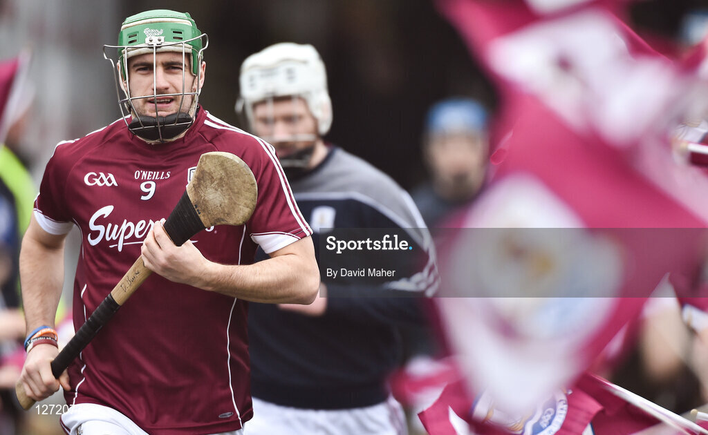 19 February 2017; Galway captain David Burke leads the team out ahead of the Allianz Hurling League Division 1B Round 2 match between Galway and Wexford at Pearse Stadium in Galway. Photo by David Maher/Sportsfile
