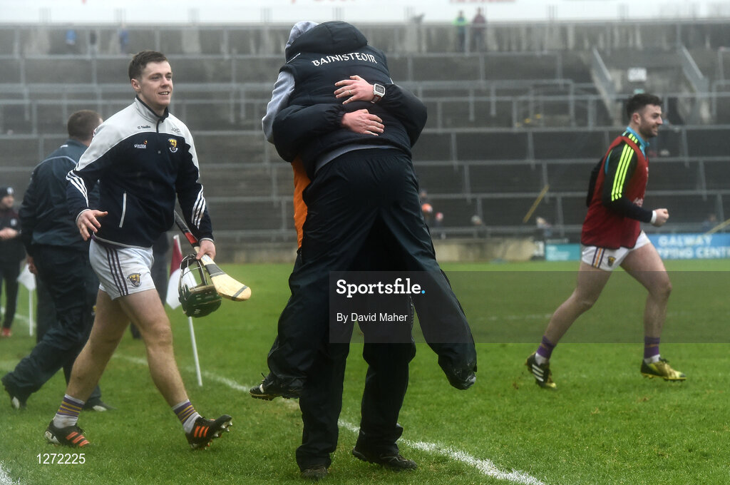 19 February 2017; Manager of Wexford Davy Fitzgerald, celebrates with selector Seoirse Bulfin, at the end of the Allianz Hurling League Division 1B Round 2 match between Galway and Wexford at Pearse Stadium in Galway. Photo by David Maher/Sportsfile