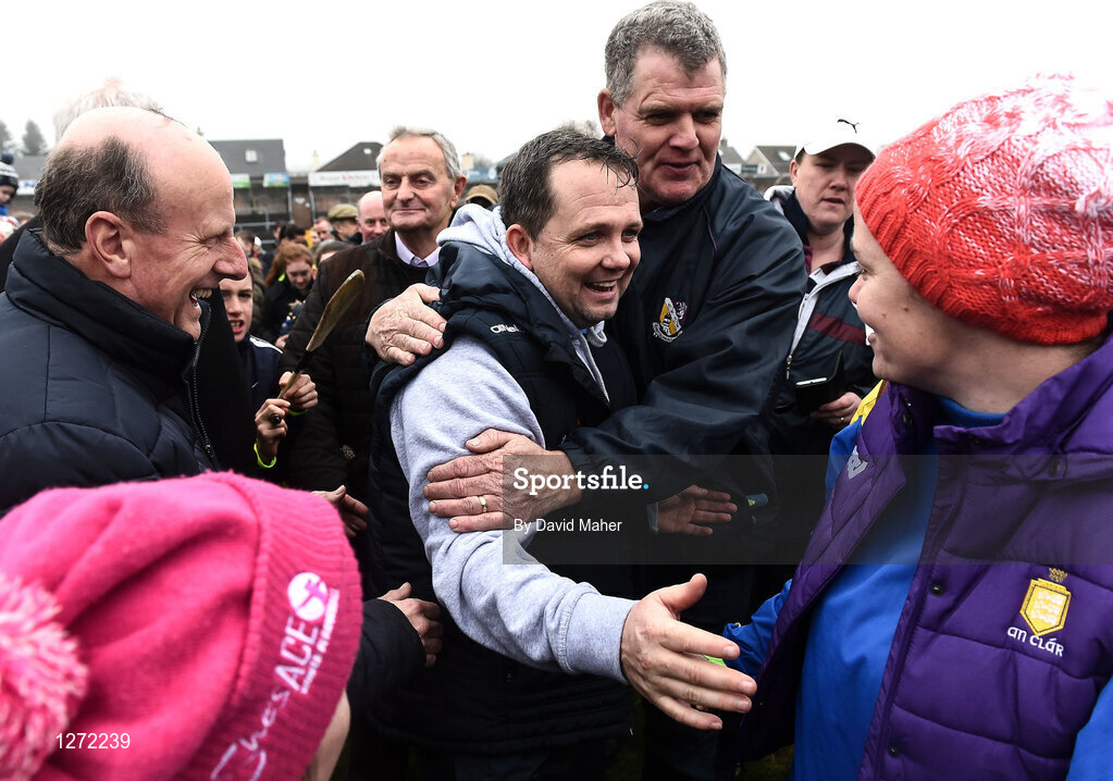 19 February 2017; Manager of Wexford Davy Fitzgerald celebrates with supporters at the end of the Allianz Hurling League Division 1B Round 2 match between Galway and Wexford at Pearse Stadium in Galway. Photo by David Maher/Sportsfile
