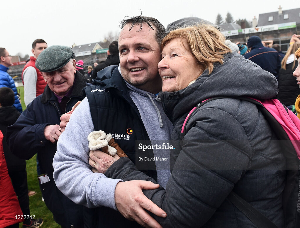 19 February 2017; Manager of Wexford Davy Fitzgerald celebrates with supporters at the end of the Allianz Hurling League Division 1B Round 2 match between Galway and Wexford at Pearse Stadium in Galway. Photo by David Maher/Sportsfile