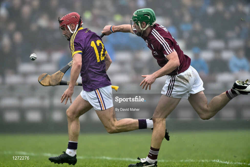 19 February 2017; Barry Carton of Wexford in action against David Burke of Galway  during the Allianz Hurling League Division 1B Round 2 match between Galway and Wexford at Pearse Stadium in Galway. Photo by David Maher/Sportsfile