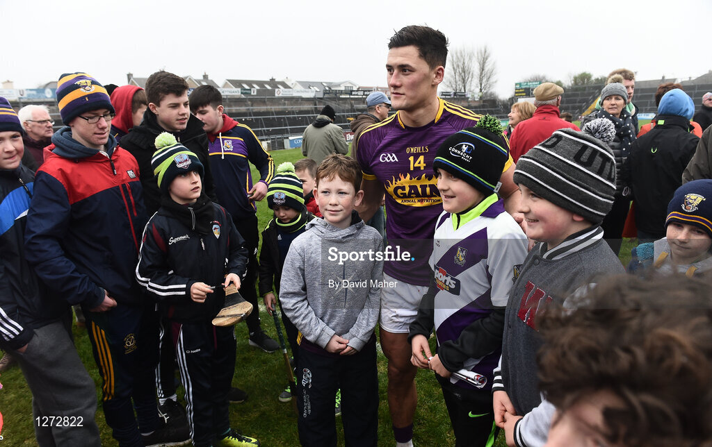 19 February 2017; Lee Chin of Wexford with supporters after the Allianz Hurling League Division 1B Round 2 match between Galway and Wexford at Pearse Stadium in Galway. Photo by David Maher/Sportsfile
