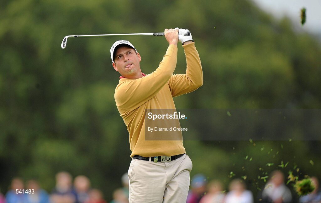 30 July 2011; David Howell watches his shot from the 5th fairway during the third round of the 2011 Discover Ireland Irish Open Golf Championship, Killarney Golf & Fishing Club, Killarney, Co. Kerry. Picture credit: Diarmuid Greene / SPORTSFILE
