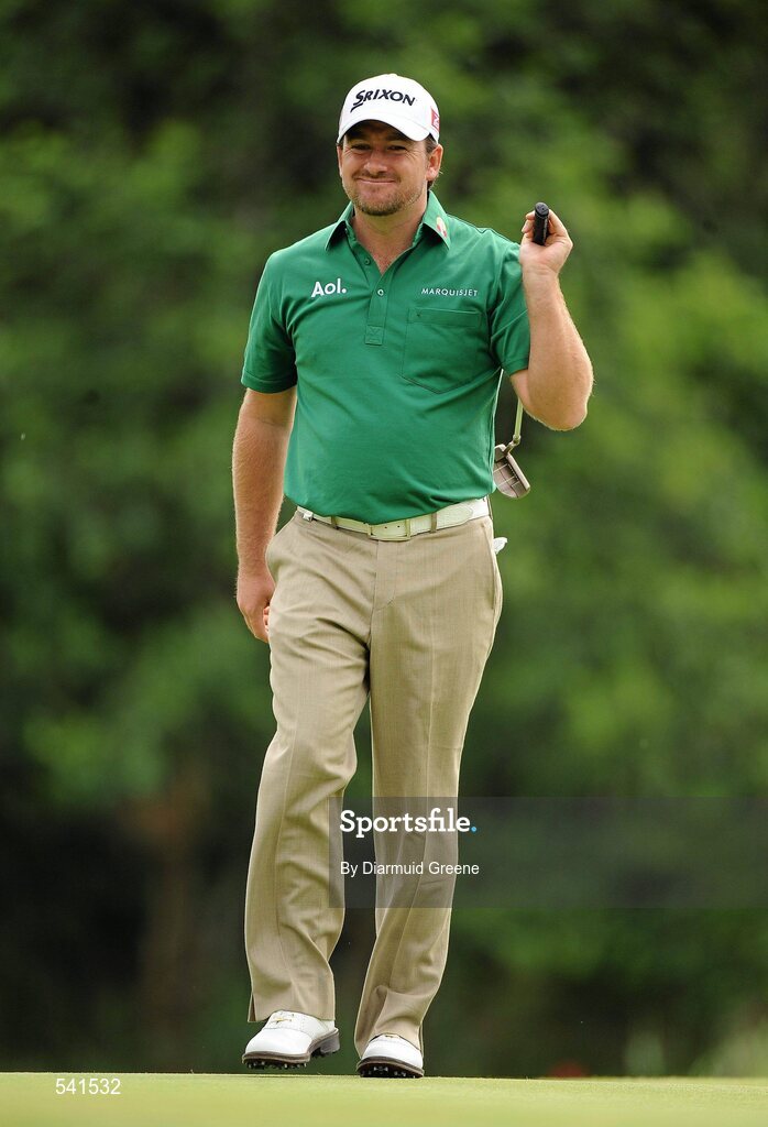 30 July 2011; Graeme McDowell reacts after missing a putt on the 6th green during the third round of the 2011 Discover Ireland Irish Open Golf Championship, Killarney Golf & Fishing Club, Killarney, Co. Kerry. Picture credit: Diarmuid Greene / SPORTSFILE
