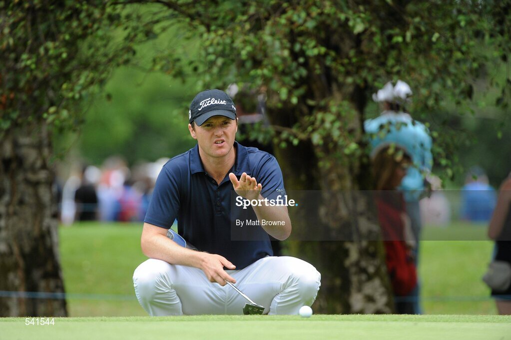 30 July 2011; Michael Hoey lines up a putt on the 8th green during the third round of the 2011 Discover Ireland Irish Open Golf Championship, Killarney Golf & Fishing Club, Killarney, Co. Kerry. Picture credit: Matt Browne / SPORTSFILE