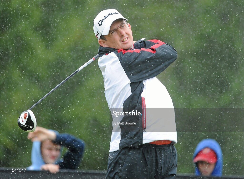30 July 2011; Peter Lawrie watches his drive from the 12th tee box during the third round of the 2011 Discover Ireland Irish Open Golf Championship, Killarney Golf & Fishing Club, Killarney, Co. Kerry. Picture credit: Matt Browne / SPORTSFILE