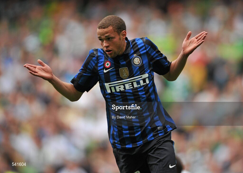 30 July 2011; Luc Castaignos, Inter Milan, celebrates after after scoring his side's first goal. Dublin Super Cup, Inter Milan v Glasgow Celtic FC, Aviva Stadium, Lansdowne Road, Dublin. Picture credit: David Maher / SPORTSFILE