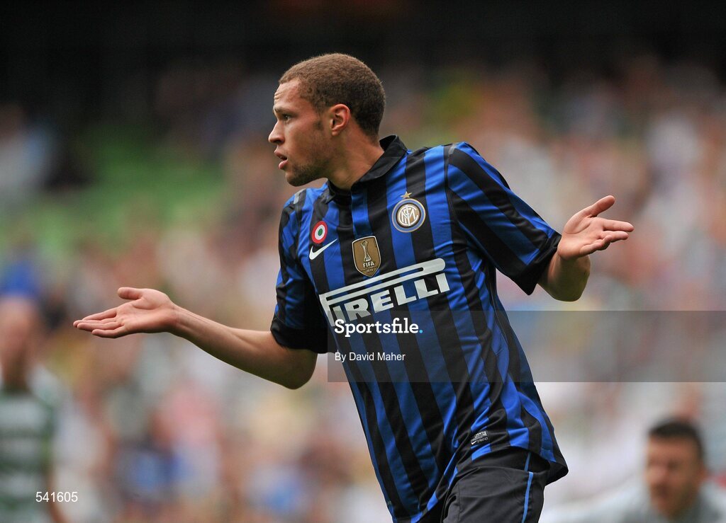 30 July 2011; Luc Castaignos, Inter Milan, celebrates after after scoring his side's first goal. Dublin Super Cup, Inter Milan v Glasgow Celtic FC, Aviva Stadium, Lansdowne Road, Dublin. Picture credit: David Maher / SPORTSFILE