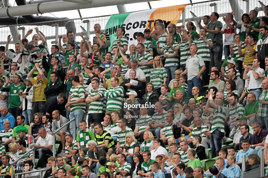 30 July 2011; Glasgow Celtic FC, supporters cheer on their team. Dublin Super Cup, Inter Milan v Glasgow Celtic FC, Aviva Stadium, Lansdowne Road, Dublin. Picture credit: David Maher / SPORTSFILE
