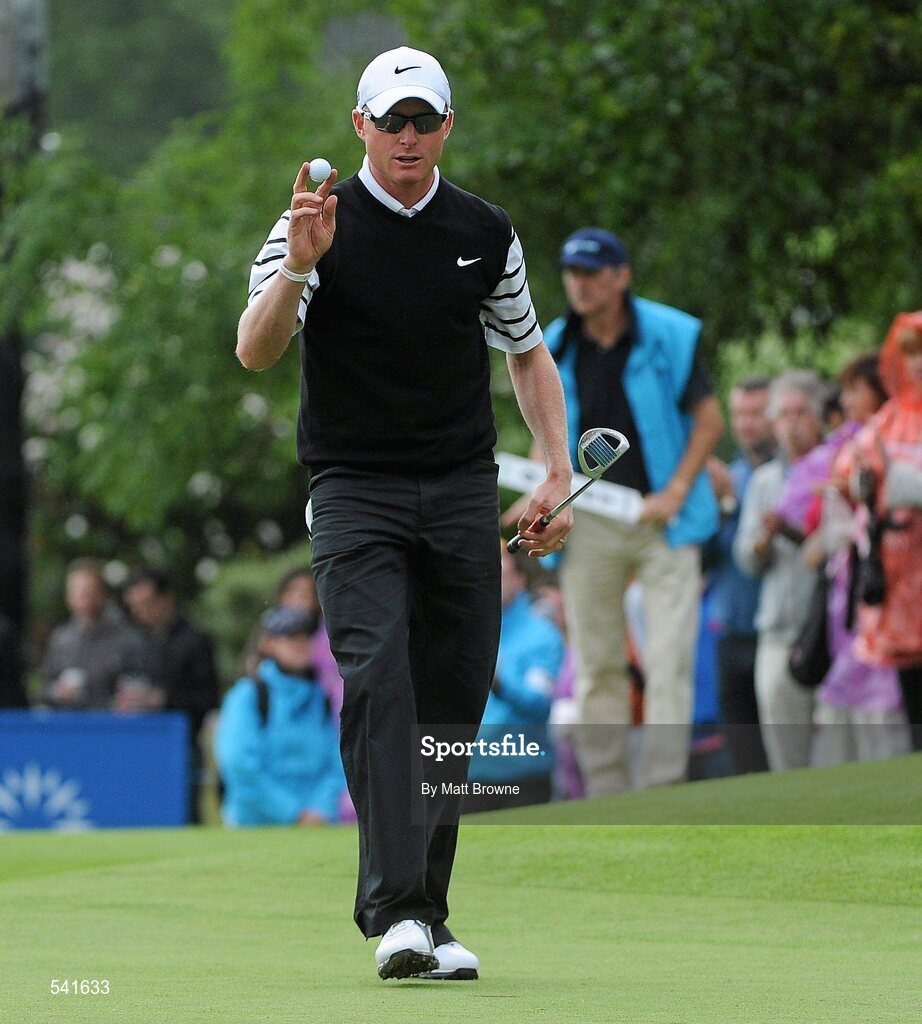 30 July 2011; Simon Dyson on the 18th green after his round of 67 during the third round of the 2011 Discover Ireland Irish Open Golf Championship, Killarney Golf & Fishing Club, Killarney, Co. Kerry. Picture credit: Matt Browne / SPORTSFILE