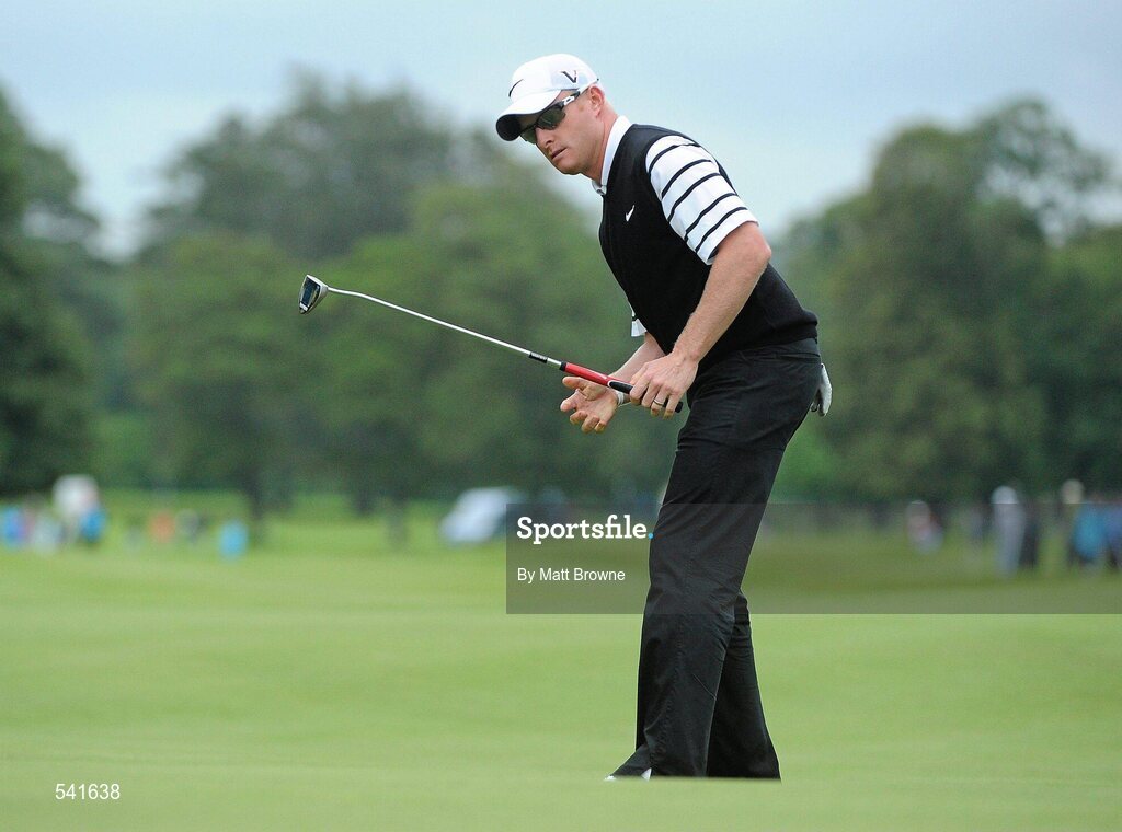 30 July 2011; Simon Dyson watches his putt on the 16th green during the third round of the 2011 Discover Ireland Irish Open Golf Championship, Killarney Golf & Fishing Club, Killarney, Co. Kerry. Picture credit: Matt Browne / SPORTSFILE