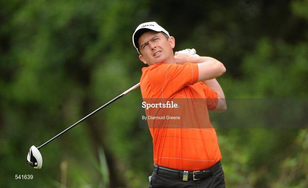 30 July 2011; Peter Lawrie watches his drive from the 7th tee box during the third round of the 2011 Discover Ireland Irish Open Golf Championship, Killarney Golf & Fishing Club, Killarney, Co. Kerry. Picture credit: Diarmuid Greene / SPORTSFILE