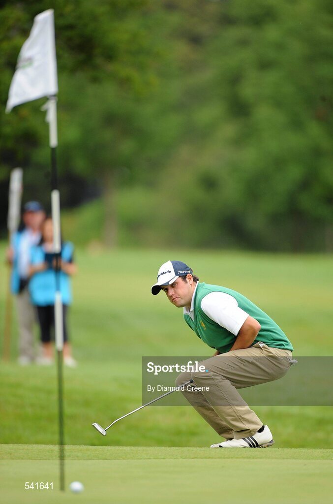 30 July 2011; Paul Cutler reacts after narrowly missing a putt on the 6th green during the third round of the 2011 Discover Ireland Irish Open Golf Championship, Killarney Golf & Fishing Club, Killarney, Co. Kerry. Picture credit: Diarmuid Greene / SPORTSFILE