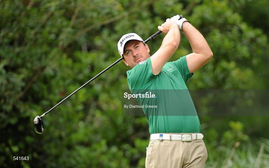 30 July 2011; Graeme McDowell watches his drive from the 7th tee box during the third round of the 2011 Discover Ireland Irish Open Golf Championship, Killarney Golf & Fishing Club, Killarney, Co. Kerry. Picture credit: Diarmuid Greene / SPORTSFILE