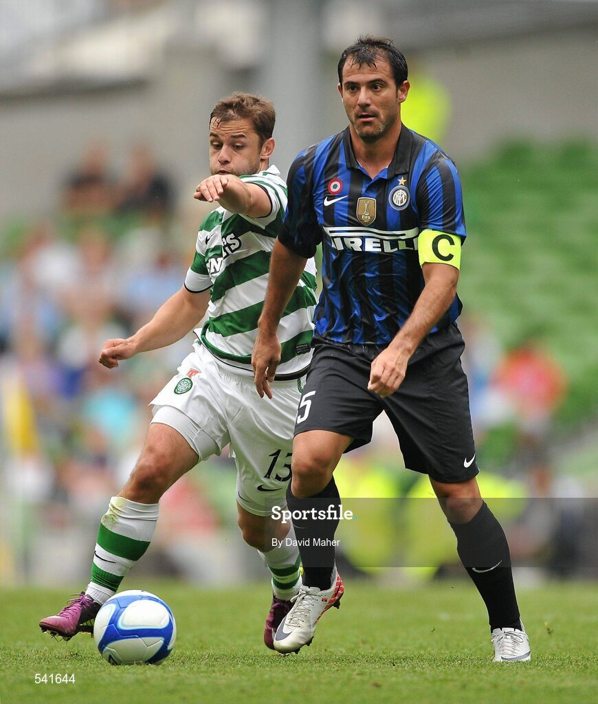 30 July 2011; Dejan Stankovic, Inter Milan, in action against Shaun Maloney, Glasgow Celtic FC. Dublin Super Cup, Inter Milan v Glasgow Celtic FC, Aviva Stadium, Lansdowne Road, Dublin. Picture credit: David Maher / SPORTSFILE