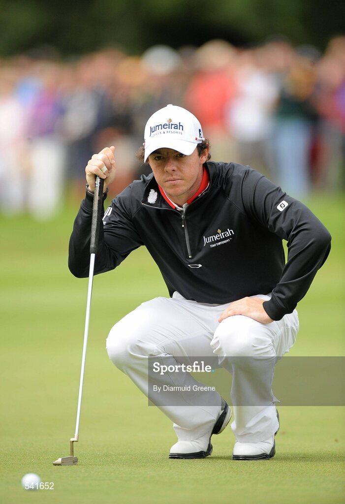 30 July 2011; Rory McIlroy lines up a putt on the 5th green during the third round of the 2011 Discover Ireland Irish Open Golf Championship, Killarney Golf & Fishing Club, Killarney, Co. Kerry. Picture credit: Diarmuid Greene / SPORTSFILE