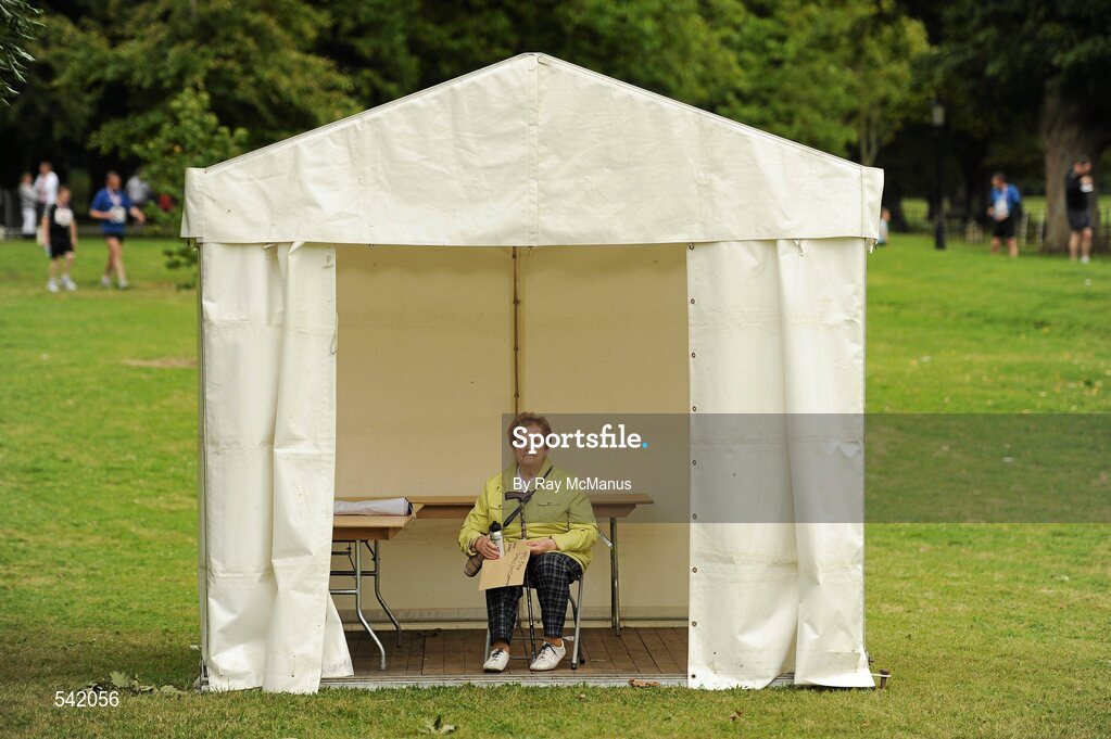 31 July 2011; Ms Brenda mcCormack, from Lissadell Drive, Limerick, watches the action during the Athletics Ireland Family Fitness Festival at Farmleigh. Phoenix Park, Dublin. Picture credit: Ray McManus / SPORTSFILE